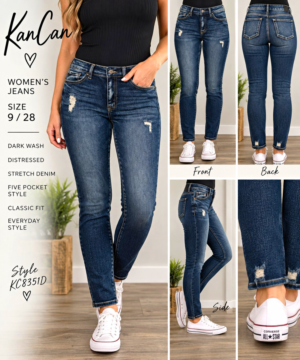 KanCan Jeans Womens 9/28 Dark Wash Distressed Stretch Denim Skinny KC8351D